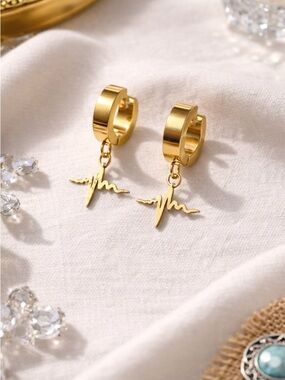 🎂Gold Heartbeat Drop Hoop Earrings - Women Jewelry